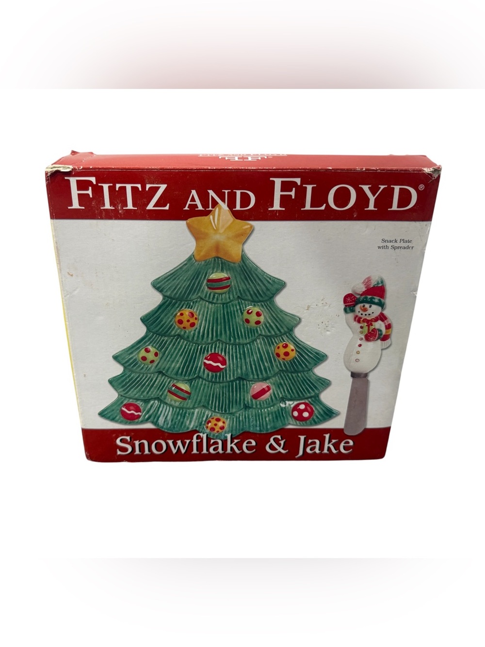 Fitz & Floyd Snowflake & Jake Christmas Tree Snack Plate Spreader NIB 2009